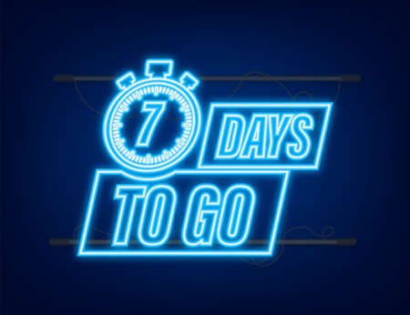 7 days to go. Neon style icon. Vector typographic design. Vector stock illustrationのイラスト素材