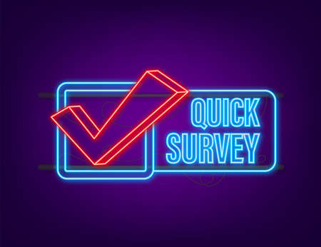 Megaphone label with quick survey. Neon icon. Megaphone banner. Web design. Vector stock illustrationのイラスト素材