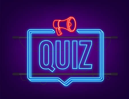 Megaphone banner - Quiz. Neon icon. Vector stock illustrationのイラスト素材