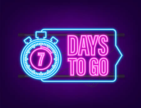 7 days to go. Neon style icon. Vector typographic design. Vector stock illustrationのイラスト素材