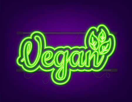 Vegan icon design. Green vegan friendly symbol. Neon icon. Vector illustrationのイラスト素材