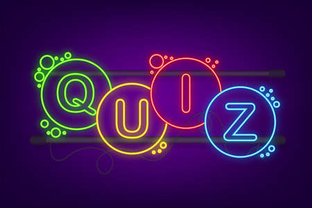Quiz logo with speech bubble symbols, concept of questionnaire show sing, quiz button, question competition. Neon icon. Vector stock illustrationのイラスト素材