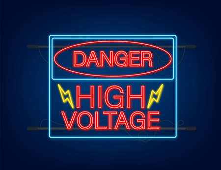 Danger high voltage neon sign. Danger sign board.のイラスト素材