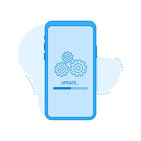 System software update, data update or synchronize with progress bar on the screen. Vector stock Illustration.のイラスト素材