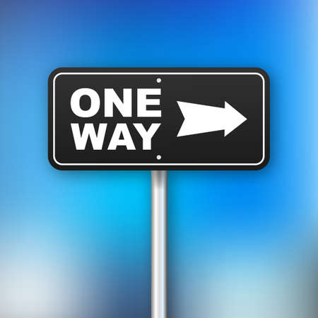 One way. Black icon on white backdrop. Safety concept. Arrow icon. Information sign. Vector stock illustrationのイラスト素材