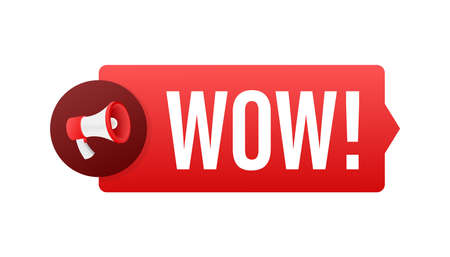 Wow megaphone. Flat vector illustration. Announce promotion offer. People communicateのイラスト素材