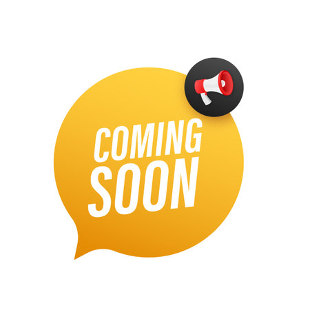 Megaphone label with coming soon. Neon style. Megaphone banner. Web design. Vector stock illustrationのイラスト素材