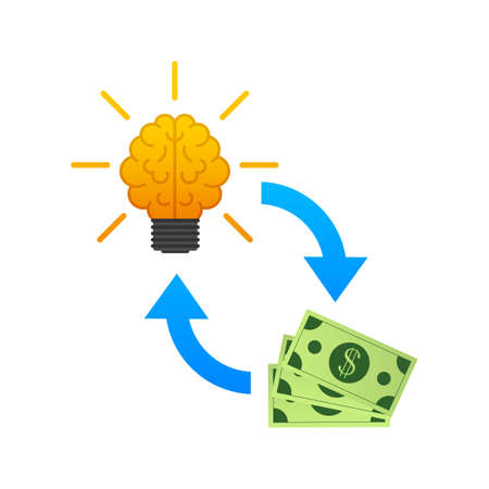 Light bulb idea and money on scales. Vector stock illustrationのイラスト素材