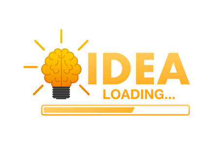 Idea loading concept with idea brain processed on a lightbulb bar. Vector stock illustration.のイラスト素材