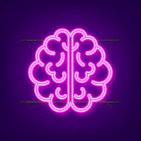 Human brain neon icon. Thinking process, brainstorming, good idea, brain activity. Vector stock illustration.のイラスト素材