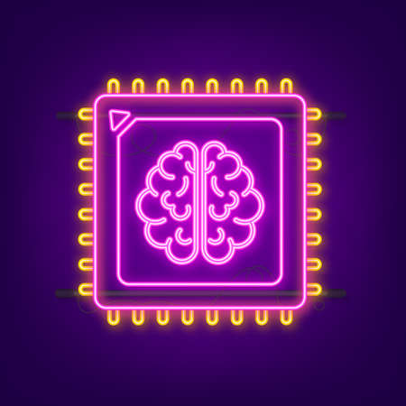 Brain. Digital brain in hand. Neural network. IQ testing. Brainstorm think idea. Vector stock illustration.のイラスト素材