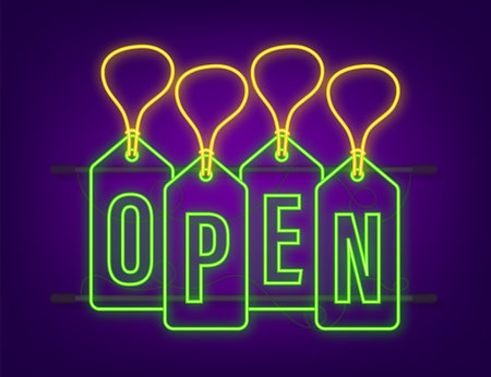 Open Hangtags sale neon sign. Vector stock illustration.のイラスト素材