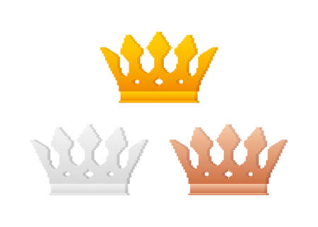 Golden crown. Pixel art icon. 8-bit. Vector stock illustration.のイラスト素材