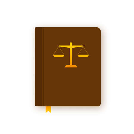 Justice scales and wood judge gavel. Wooden hammer with law code books. Vector stock illustration.のイラスト素材