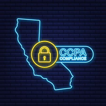 Ccpa, great design for any purposes. Security vector neonicon. Website information. Internet security. Data protection neon signのイラスト素材
