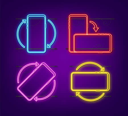 Rotate smartphone isolated icon. Neon icon. Device rotation symbol. Turn your device. Vector illustrationのイラスト素材