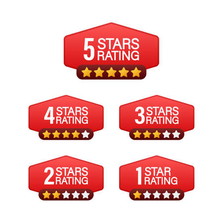 5 star rating. Badge with icons on white background. Vector stock illustration.のイラスト素材