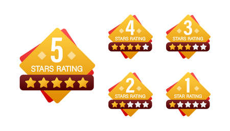 5 star rating. Badge with icons on white background. Vector stock illustration.のイラスト素材