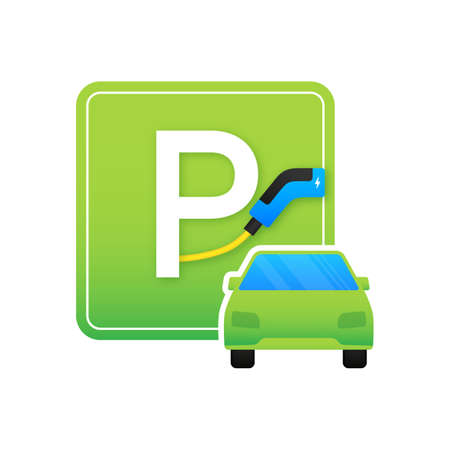 EV charging station parking sign. Electric vehicle charging. Vector stock illustrationのイラスト素材