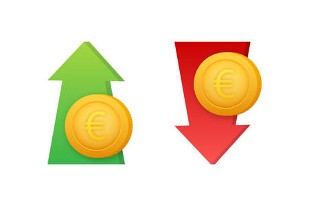 Up and Down Euro Sign on white background. Vector stock illustrationのイラスト素材