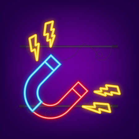 Magnet neon icon. Horseshoe magnet, magnetism. Vector stock illustration.のイラスト素材