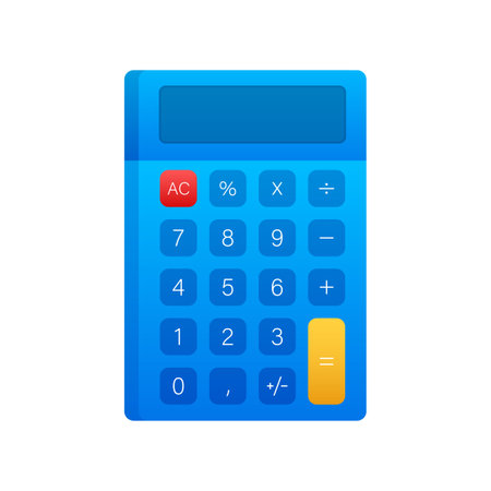 Blue calculator white background. Modern design. Electronic portable calculator. Vector stock illustration.のイラスト素材