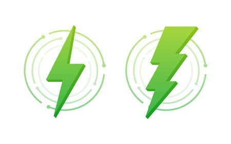 Lightning green bolt. Thunder bolt, lighting strike expertise. Vector illustration.のイラスト素材