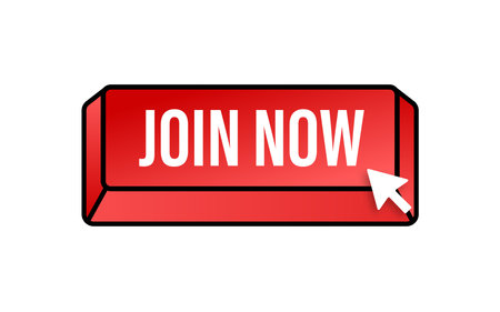 Modern icon with red join now button on white background for banner design. Vector design. Arrow icon.のイラスト素材