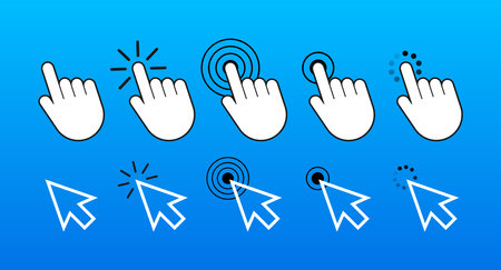 Finger click icon vector. Hand click icon. Push touch screen. Vector stock illustration.のイラスト素材