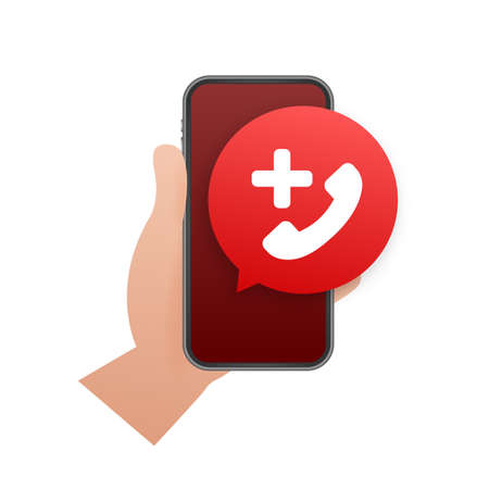 Flat illustration with red emergency call for concept design. Call icon vector. Hotline concept.のイラスト素材