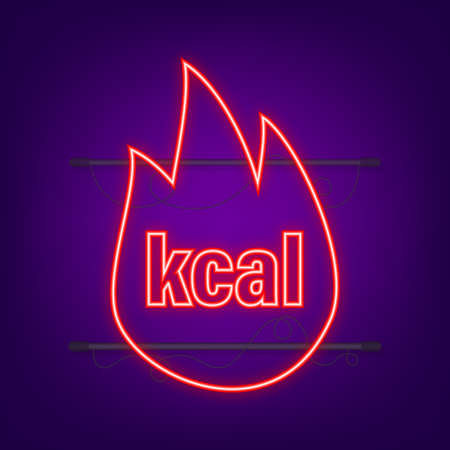 Kilocalorie neon emblem, kcal reduction. Zero calories diet program packaging. Vector stock illustration.のイラスト素材