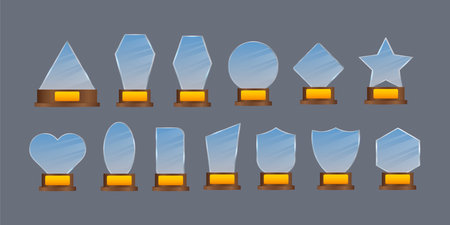 Glass award concept background. Golden trophy clipart. Vector template. Template for banner design. Winner certificate.のイラスト素材
