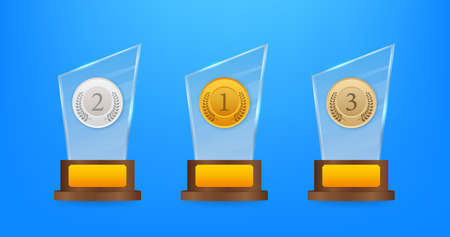 Glass award concept background. Golden trophy clipart. Vector template. Template for banner design. Winner certificate.のイラスト素材