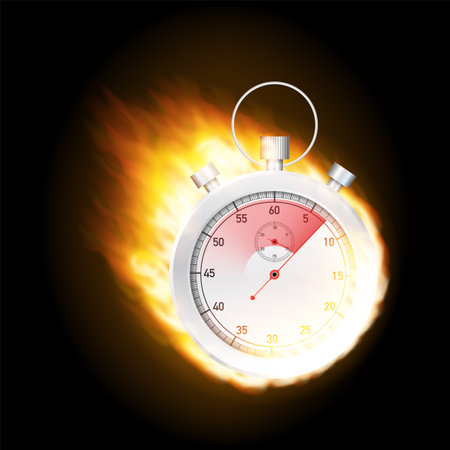 Stopwatch concept - faster sign with fire. Vector stock illustration.のイラスト素材