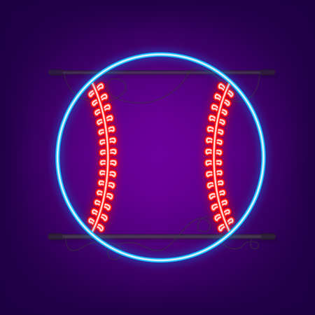 Baseball ball stitches, red lace seam isolated on background. Neon icon.のイラスト素材