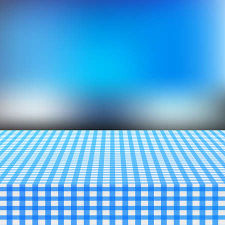 Blue corner tablecloth on white wood table. Vector stock illustration.のイラスト素材