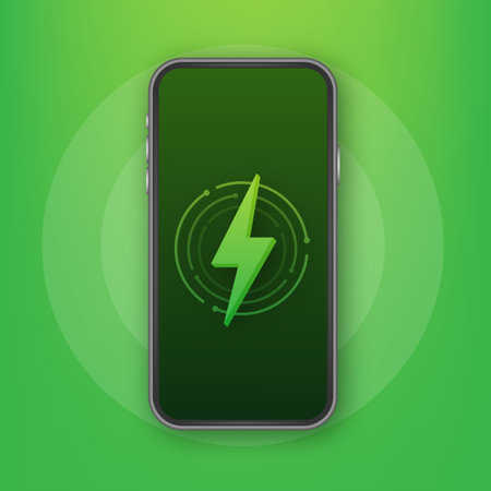 Smartphone charger adapter and electric socket, low battery notification. Vector illustration.のイラスト素材