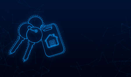 For rent house, concept. Real estate agent holds the key from the home. Vector stock illustrationのイラスト素材