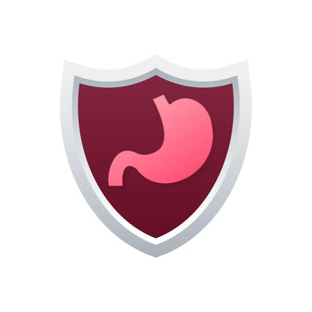 Stomach protection, Healthy protected intestine. Digestive system protection. Vector stock illustration.のイラスト素材