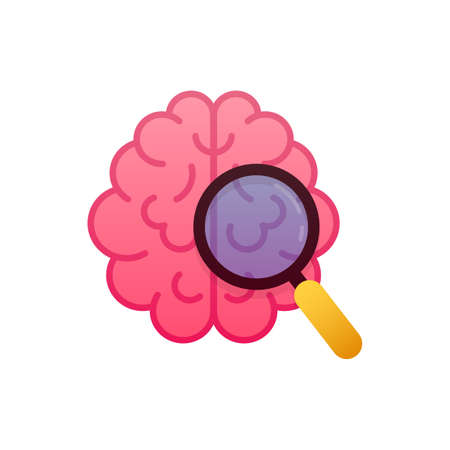 Flat icon with brain examination for concept design. Vector icon. Mental health concept. Vector design.のイラスト素材