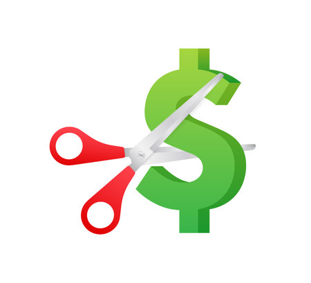 Price cut in neon style on black background. Vector illustration, cartoon character. Editable stroke.のイラスト素材