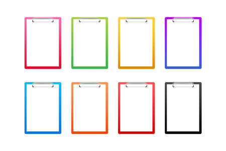 Different color clipboard set with blank white sheet. Vector stock illustration.のイラスト素材