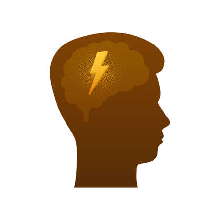 Flat illustration with head silhouette lightning on white background for concept design. Vector illustration design. Flat, outline.のイラスト素材