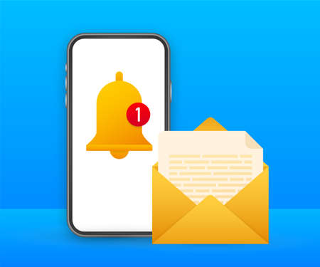 Enable reminder notification on smartphone screen. Email notification. Message alert. Vector stock illustration.のイラスト素材