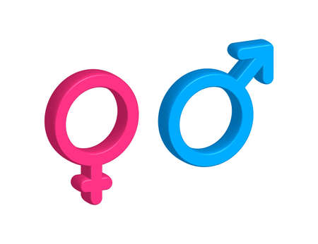Men and women 3D symbol. Gender icon. Vector stock illustration.のイラスト素材
