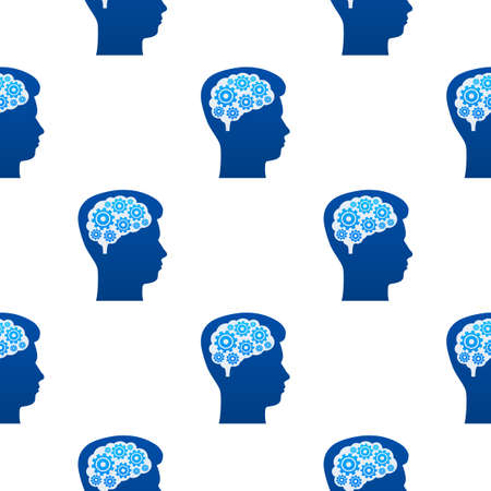 Abstract icon with silhouette man head gears on light background pattern. Mental health concept. Business concept. Isolated vector.のイラスト素材