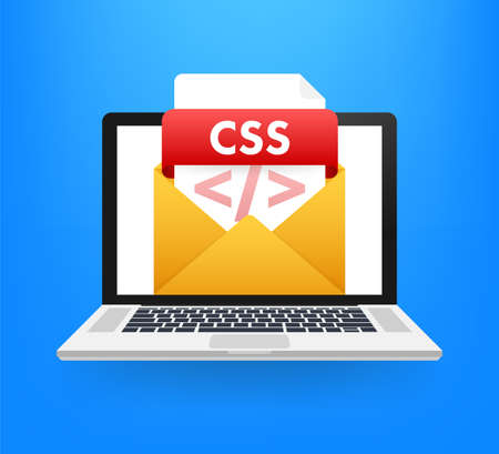 Download CSS button on laptop screen. Downloading document concept. File with CSS label and down arrow sign. Vector illustration.のイラスト素材