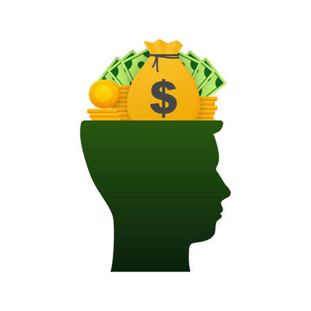 Abstract icon with gold money brain on light background. Artificial intelligence.のイラスト素材