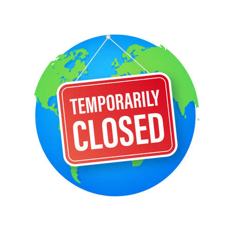 Temporarily closed door sign, great design for any purposes. Coronavirus quarantine concept. Warning attention sign. Vector stock illustration.のイラスト素材