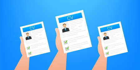 CV resume. Job interview concept. Writing a resume. Laptop with personal resume. Vector illustration.のイラスト素材